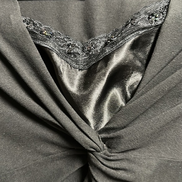 TALBOTS Faux Camisole Under Knotted Spandex Shirt Black Sz SP - Picture 6 of 7